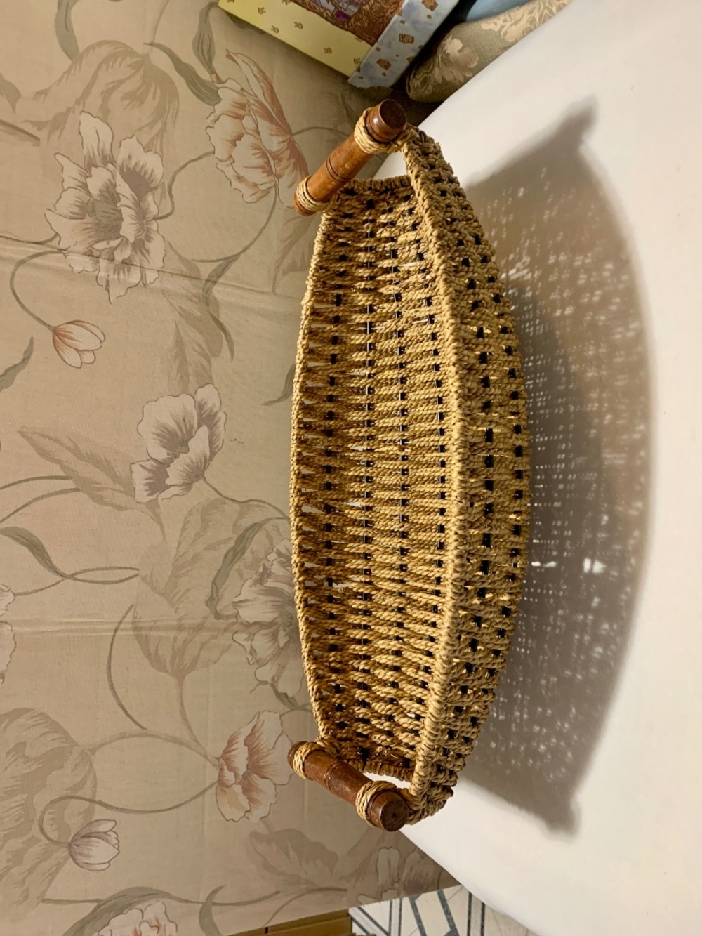 Oval Woven Wire Framed Basket with Wood Handles - 16.25" by 8.75" by 4.75" deep